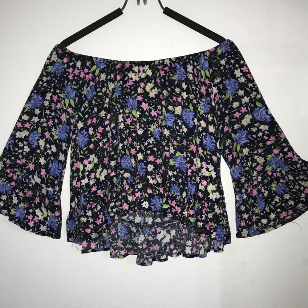 Off the shoulder flowered shirt